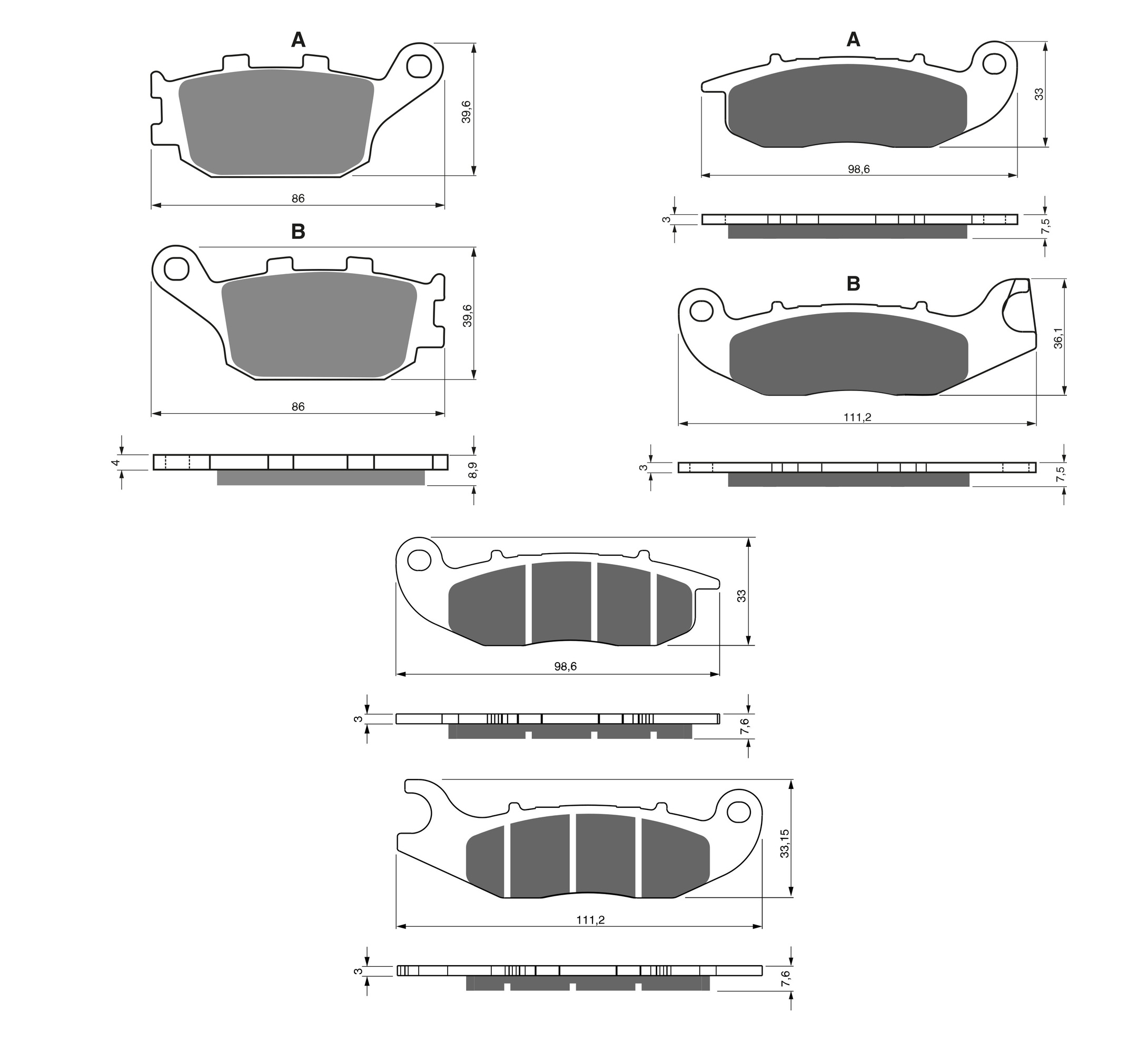 3 Kit plaquettes frein Raven RAV-104-263 Honda XL 750 Transalp Av Ga, Dr et Artitle=Forme et couleur